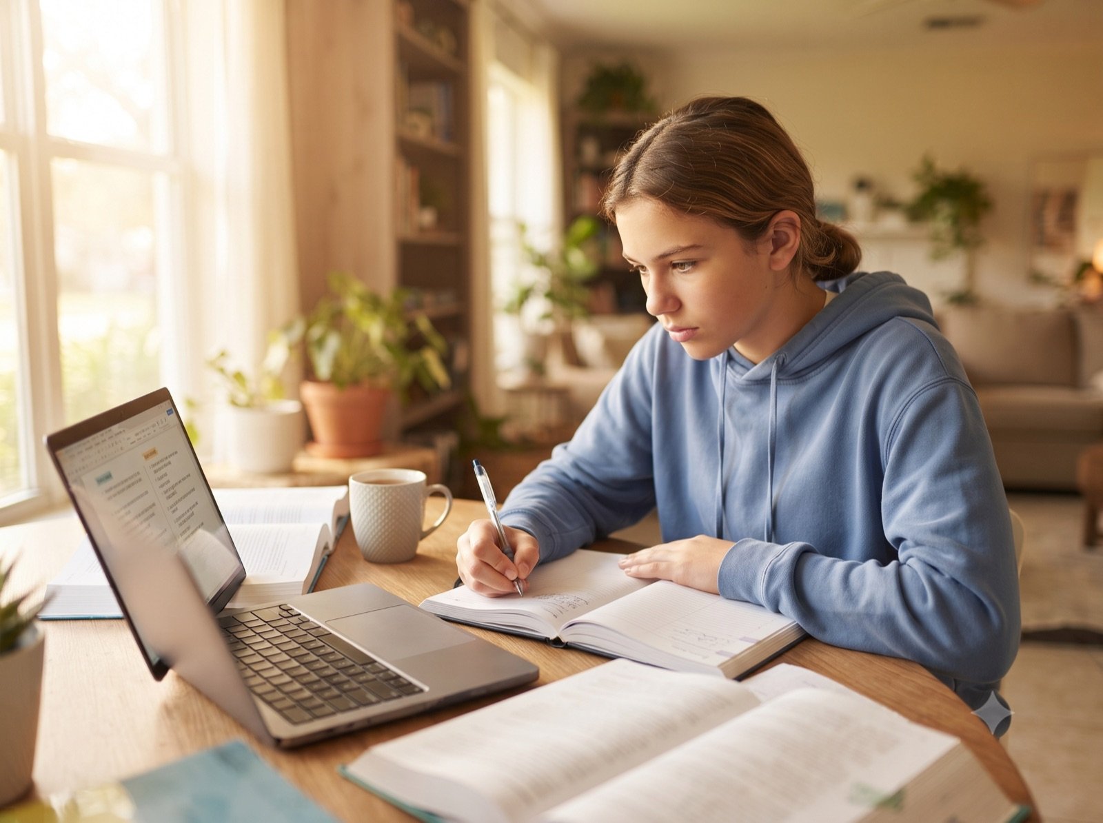 Estudiante planificando su ruta académica en casa
